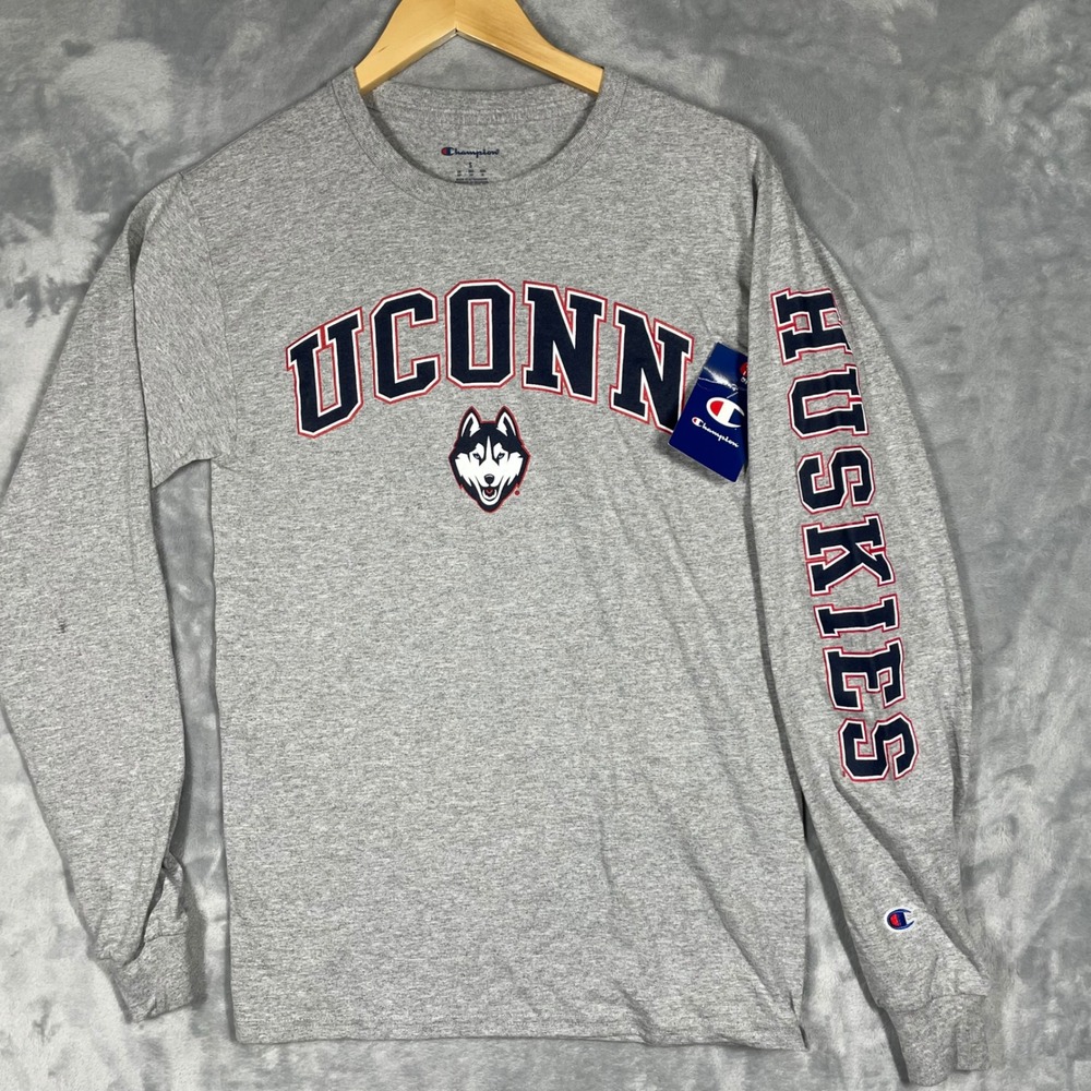 Champion UConn Huskies Long Sleeve Graphic Tee Heather Gray Small CT1730